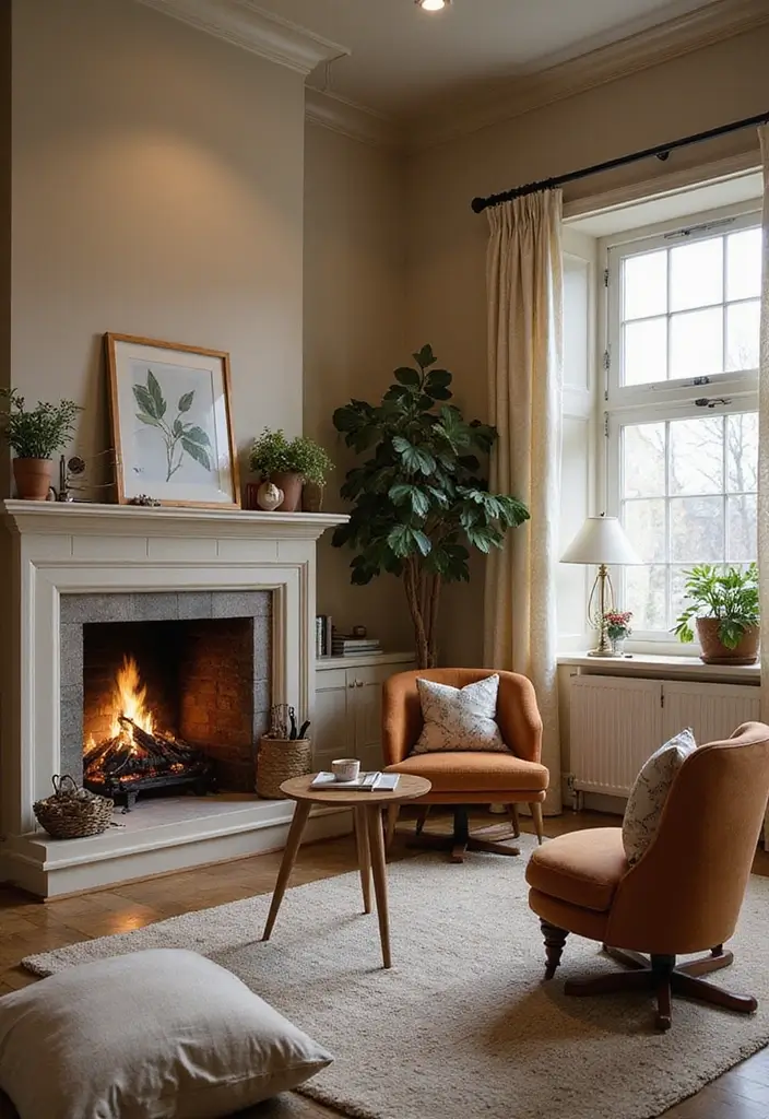 30 Office with Fireplace Ideas That Feel Like a Luxe Cabin - 16. Homey Vibe with a Corner Fireplace