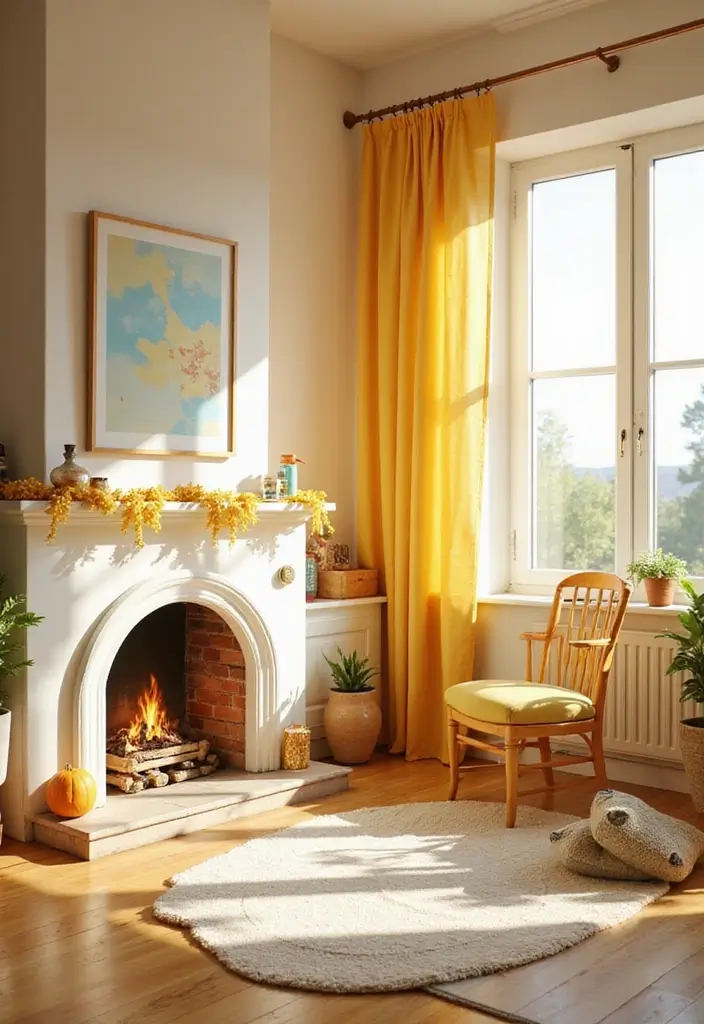 30 Office with Fireplace Ideas That Feel Like a Luxe Cabin - 20. Bright and Cheerful Office with a Fireplace
