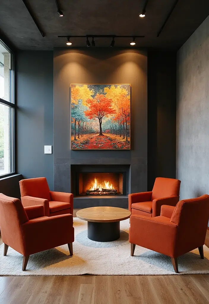30 Office with Fireplace Ideas That Feel Like a Luxe Cabin - 24. Conversational Office with a Fireplace