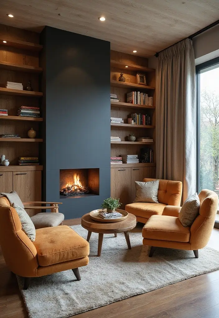 30 Office with Fireplace Ideas That Feel Like a Luxe Cabin - 29. Creative Use of Space with a Fireplace