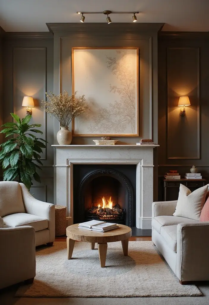 30 Office with Fireplace Ideas That Feel Like a Luxe Cabin - 30. Inviting Atmosphere with a Stylish Fireplace