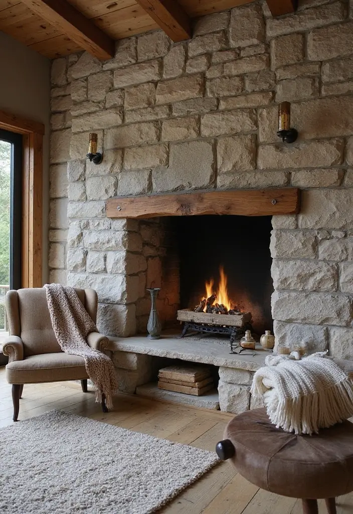 30 Office with Fireplace Ideas That Feel Like a Luxe Cabin - 5. Rustic Modern Fusion with a Stone Hearth