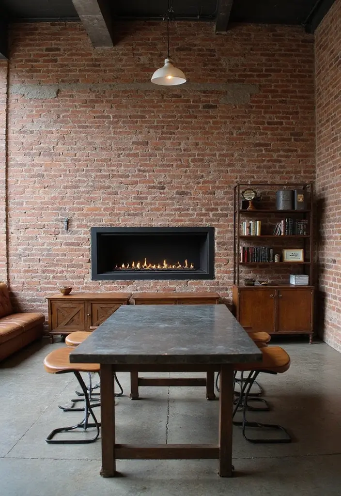 30 Office with Fireplace Ideas That Feel Like a Luxe Cabin - 6. Industrial Chic with a Fireplace Feature