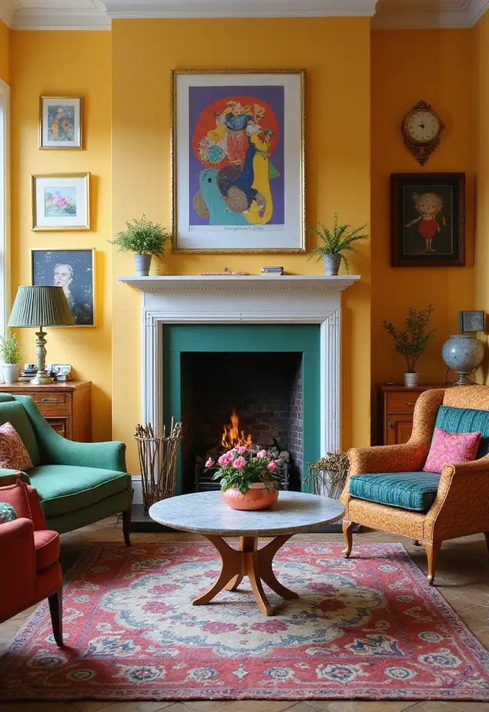 30 Office with Fireplace Ideas That Feel Like a Luxe Cabin - 8. Bright Color Palette with a Cozy Fireplace