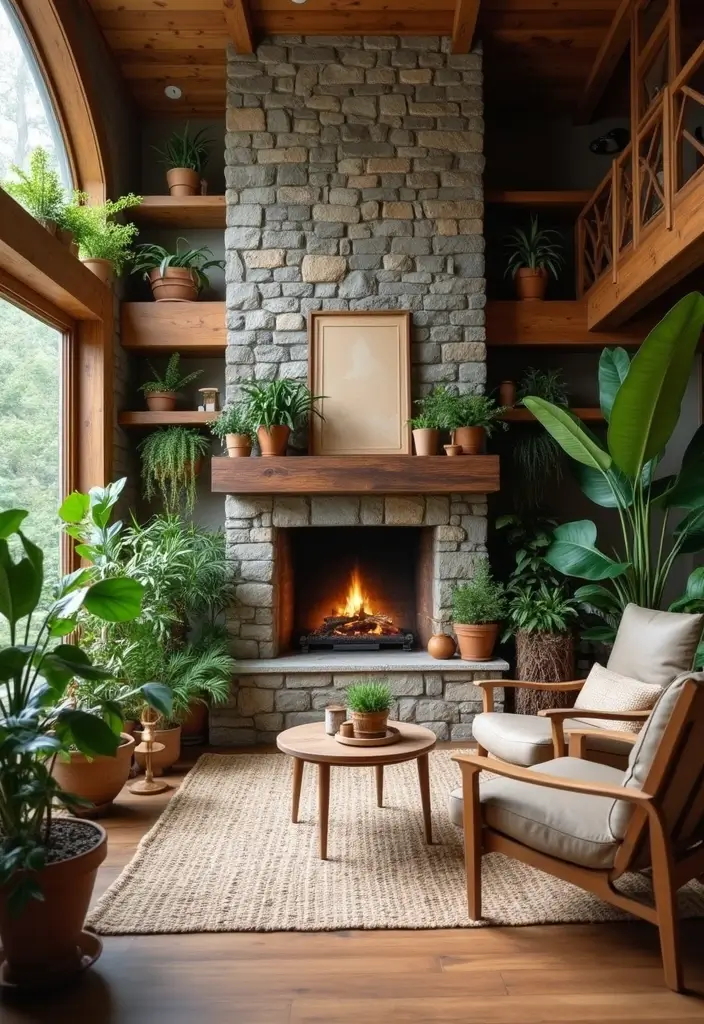 30 Office with Fireplace Ideas That Feel Like a Luxe Cabin - 9. Nature-Inspired Office with a Fireplace