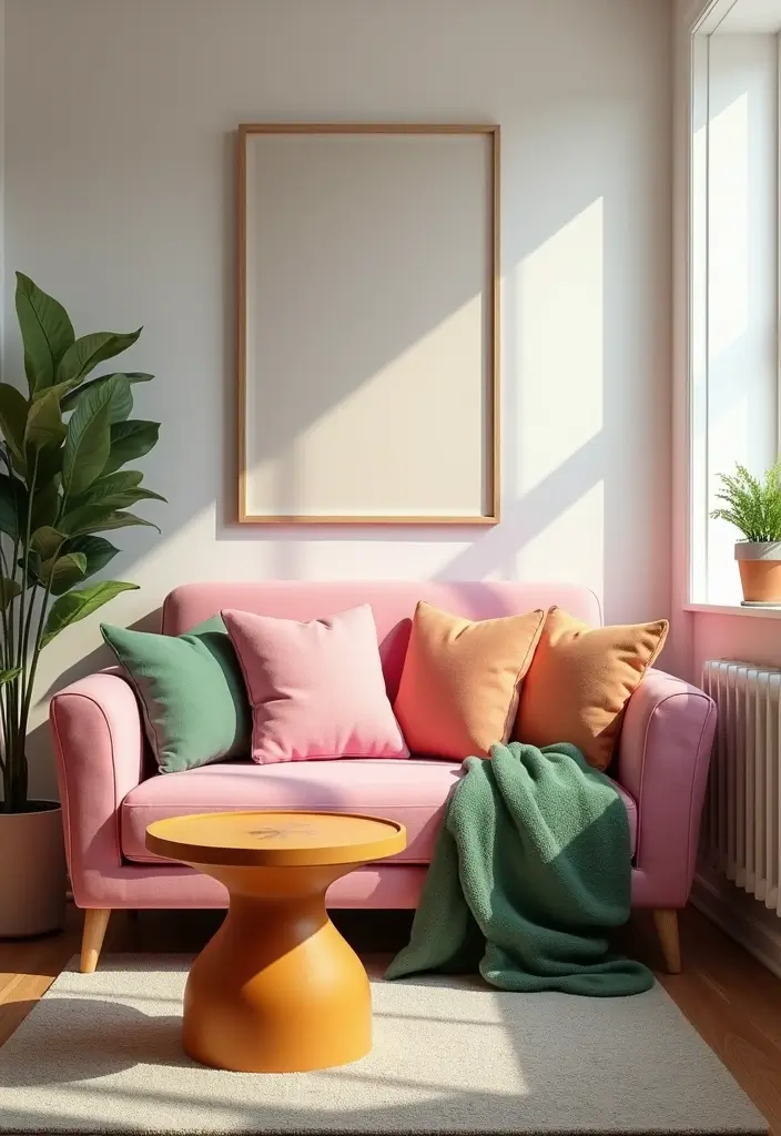 30 Pink and Green Office Ideas for the Prettiest Color Combo Ever - 1. Cozy Pink Sofa Corner