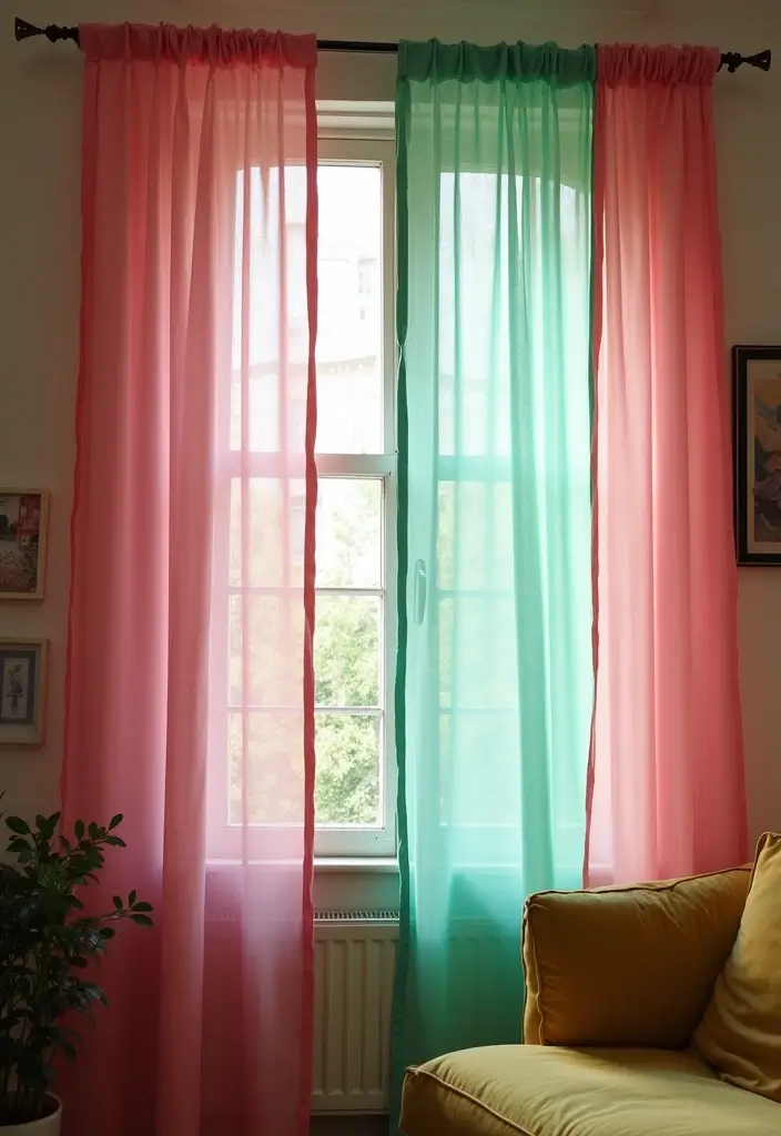 30 Pink and Green Office Ideas for the Prettiest Color Combo Ever - 10. Vibrant Curtains