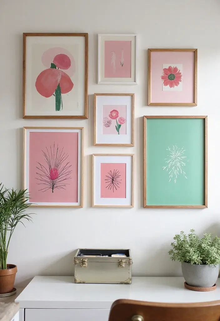 30 Pink and Green Office Ideas for the Prettiest Color Combo Ever - 12. Whimsical Wall Art