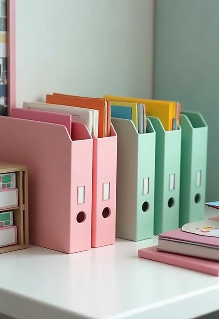 30 Pink and Green Office Ideas for the Prettiest Color Combo Ever - 13. Stylish File Organizers