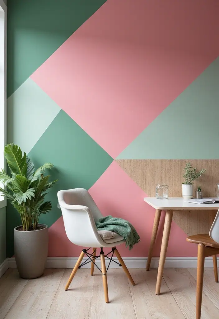 30 Pink and Green Office Ideas for the Prettiest Color Combo Ever - 14. Pink and Green Accent Wall
