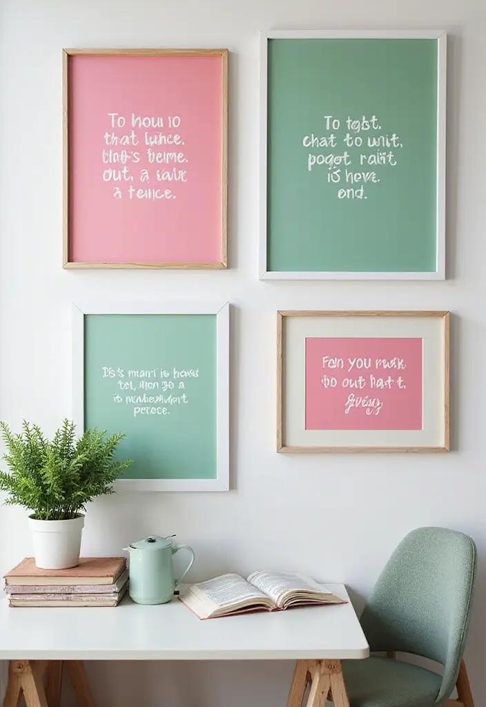 30 Pink and Green Office Ideas for the Prettiest Color Combo Ever - 19. Inspirational Quote Prints