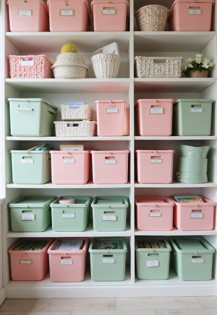 30 Pink and Green Office Ideas for the Prettiest Color Combo Ever - 21. Pink and Green Storage Solutions