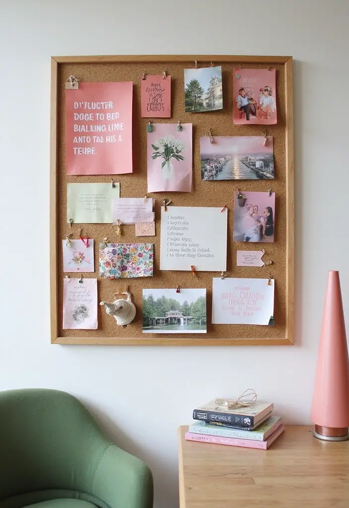 30 Pink and Green Office Ideas for the Prettiest Color Combo Ever - 5. Artistic Pinboard