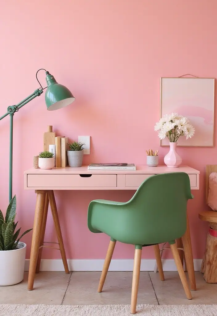 30 Pink and Green Office Ideas for the Prettiest Color Combo Ever - 6. Chic Desk Chair