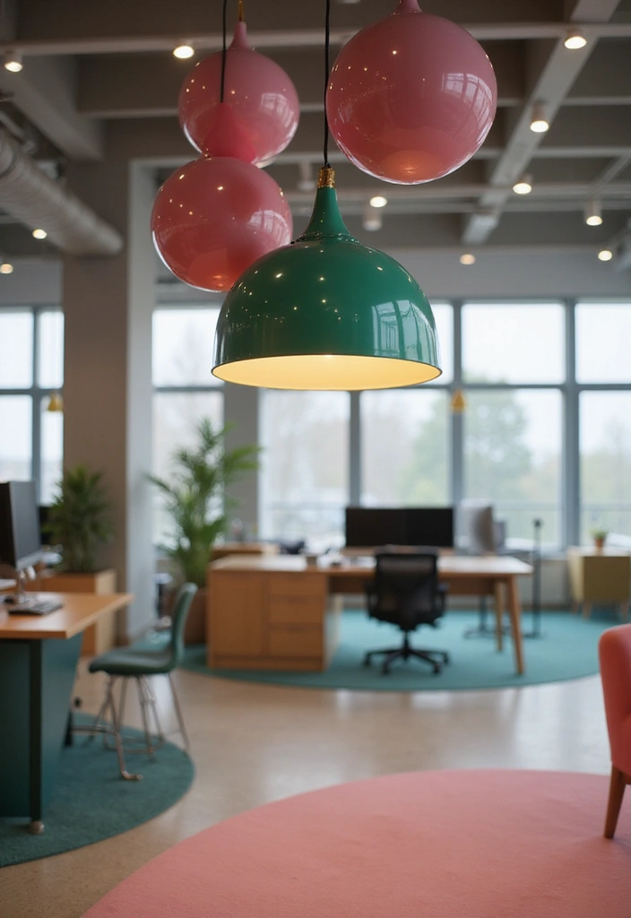 30 Pink and Green Office Ideas for the Prettiest Color Combo Ever - 8. Statement Light Fixture