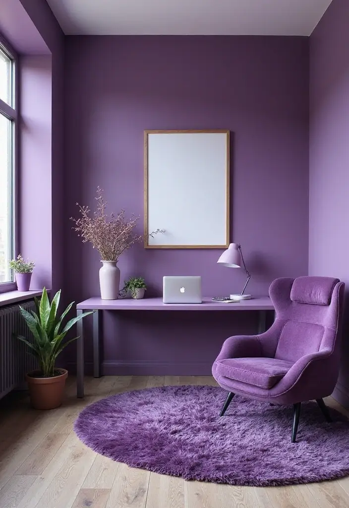 30 Purple Office Ideas for a Bold Creative Workspace - 12. Creative Purple Theme