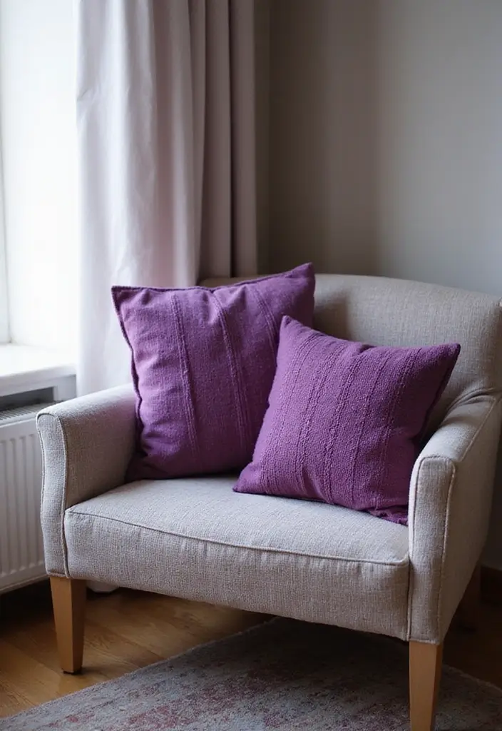 30 Purple Office Ideas for a Bold Creative Workspace - 17. Purple Throw Pillows