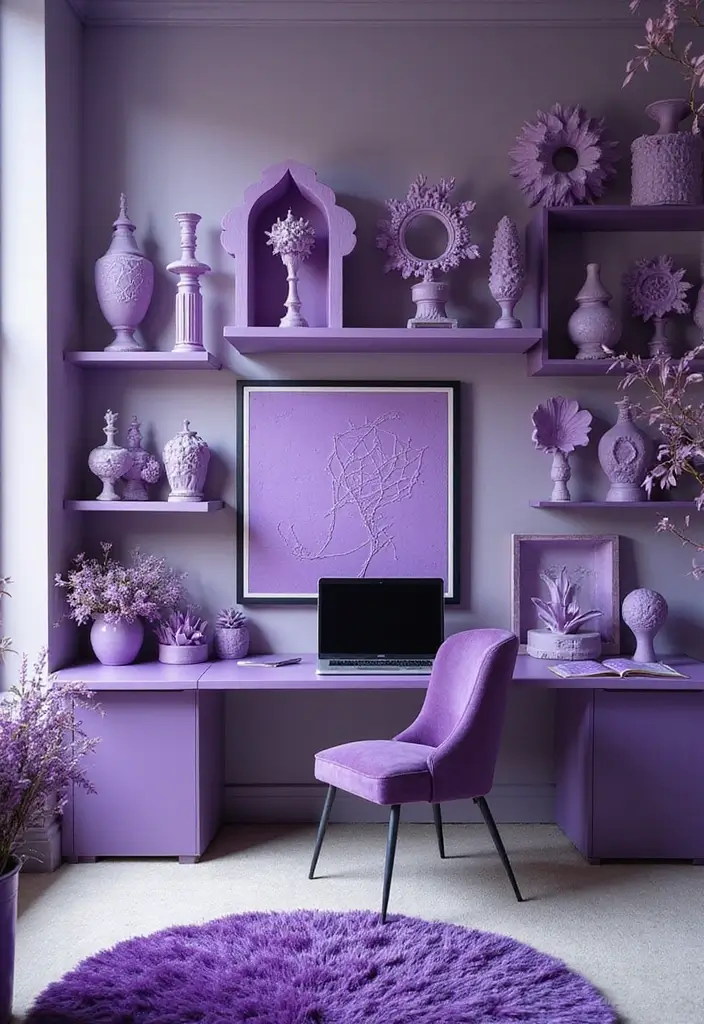 30 Purple Office Ideas for a Bold Creative Workspace - 18. Artistic Purple Sculptures