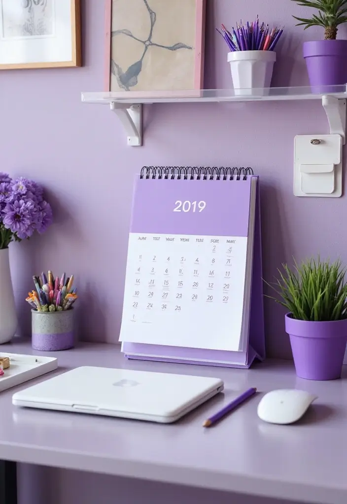 30 Purple Office Ideas for a Bold Creative Workspace - 21. Purple Themed Calendar
