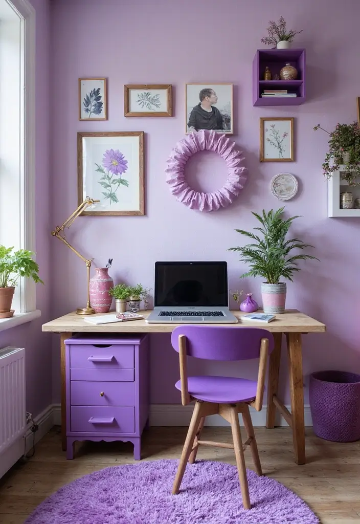 30 Purple Office Ideas for a Bold Creative Workspace - 22. DIY Purple Decor
