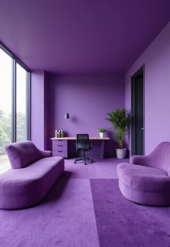 30 Purple Office Ideas for a Bold Creative Workspace - 23. Purple Color Blocking