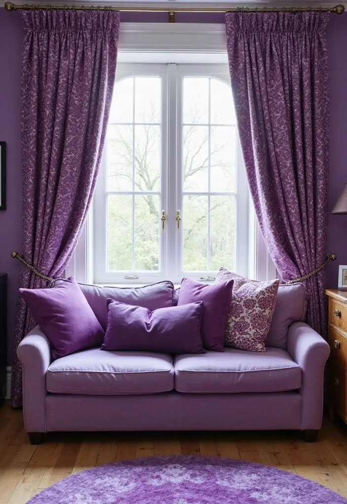 30 Purple Office Ideas for a Bold Creative Workspace - 24. Purple Patterned Fabrics
