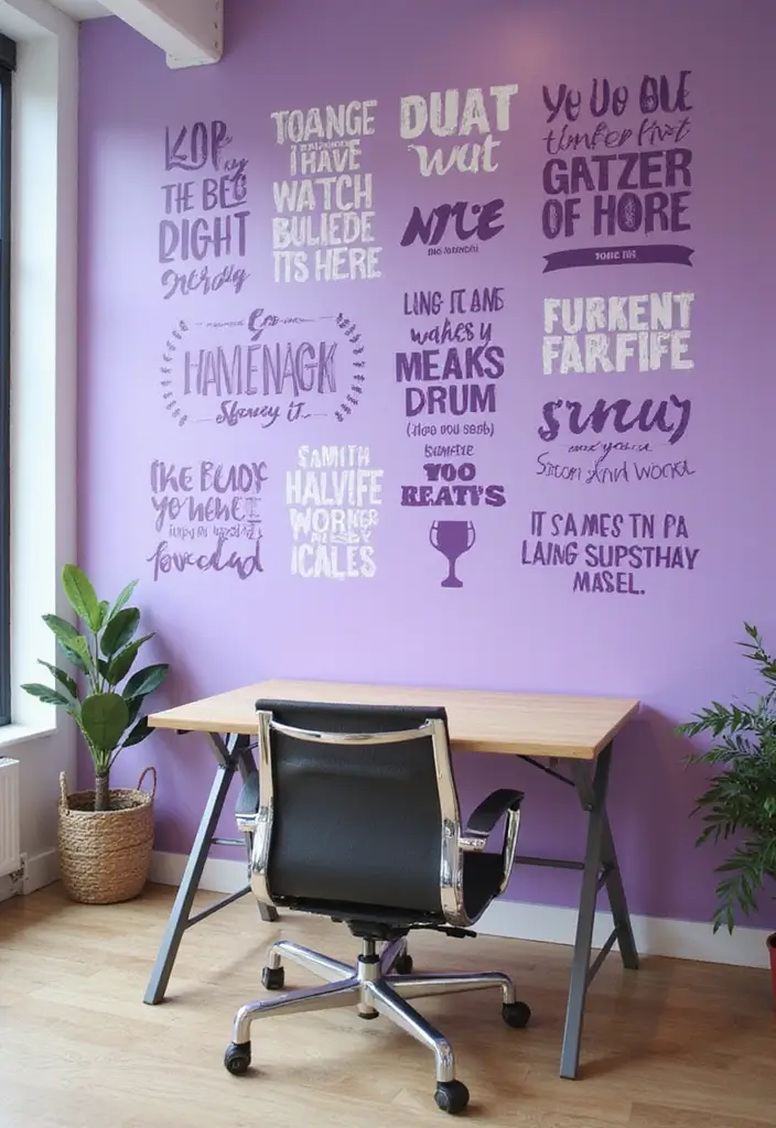 30 Purple Office Ideas for a Bold Creative Workspace - 25. Purple Wall Decals