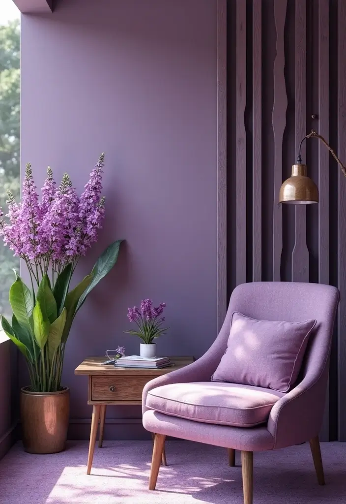 30 Purple Office Ideas for a Bold Creative Workspace - 28. Purple Infused Natural Elements
