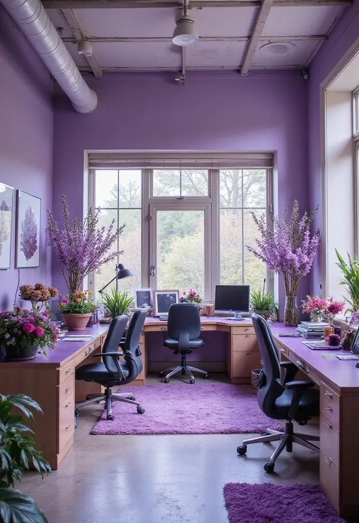 30 Purple Office Ideas for a Bold Creative Workspace - 30. Seasonal Purple Decor