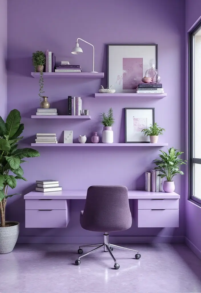30 Purple Office Ideas for a Bold Creative Workspace - 4. Creative Use of Purple Shelving
