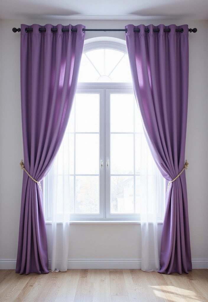 30 Purple Office Ideas for a Bold Creative Workspace - 7. Purple Curtains for Softness
