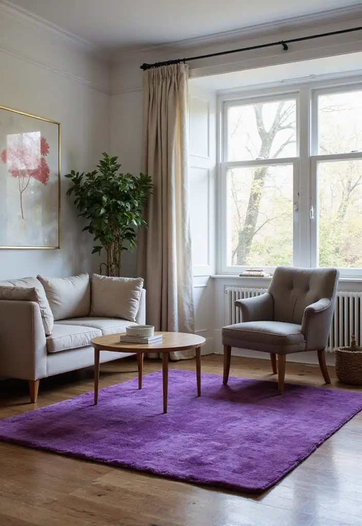 30 Purple Office Ideas for a Bold Creative Workspace - 8. Purple Rugs to Ground the Space