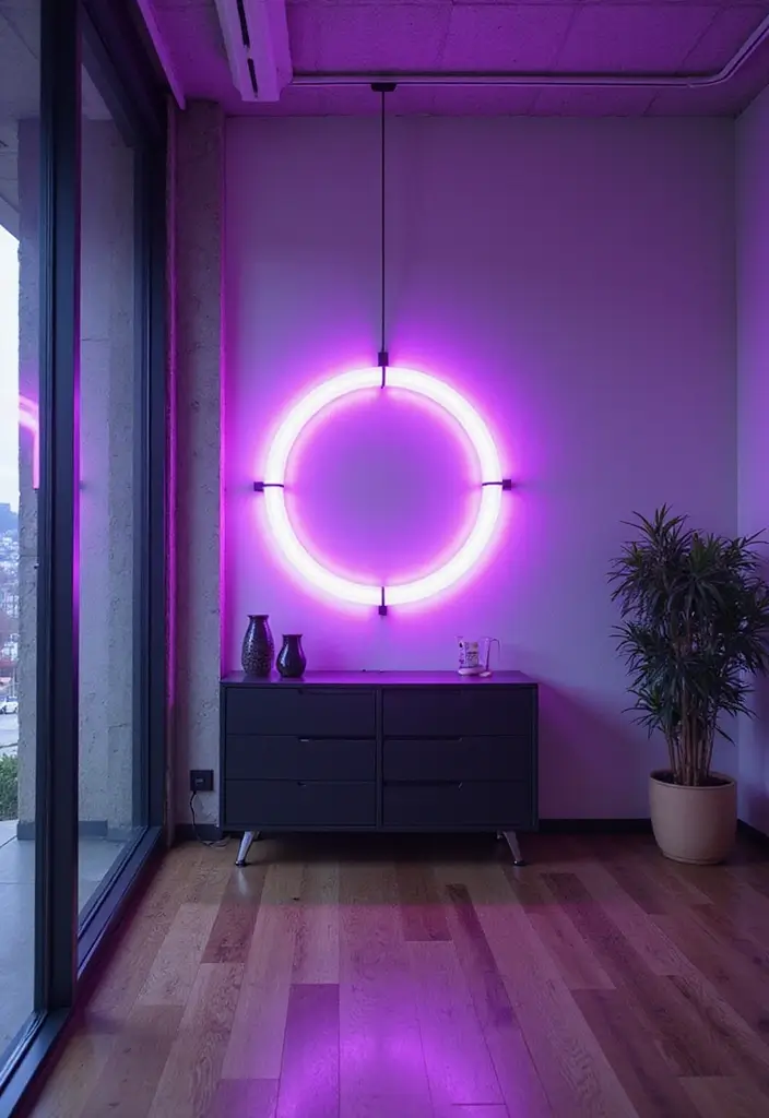 30 Purple Office Ideas for a Bold Creative Workspace - 9. Statement Purple Lighting Fixtures