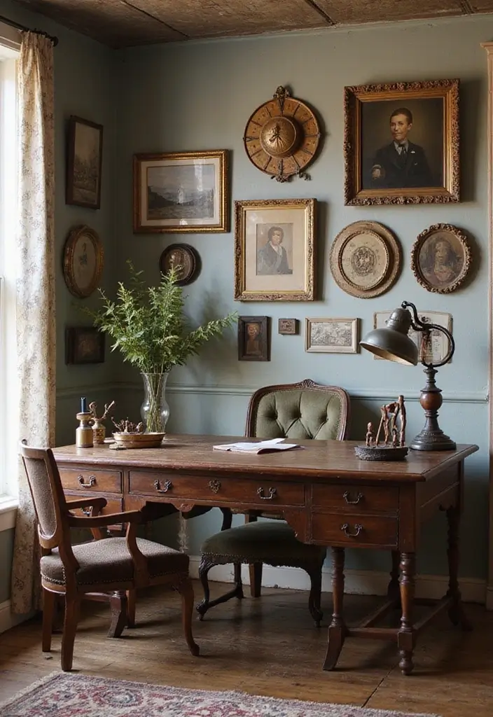 30 Rustic Home Office Ideas for Warm - 11. Antique Finds