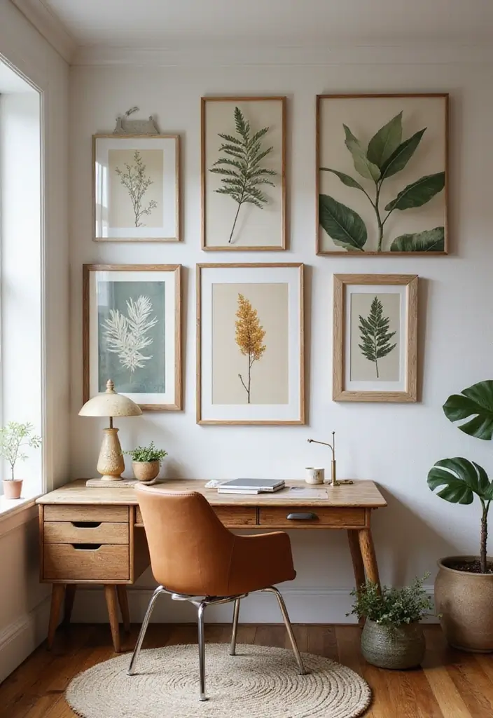 30 Rustic Home Office Ideas for Warm - 12. Nature-Inspired Wall Art
