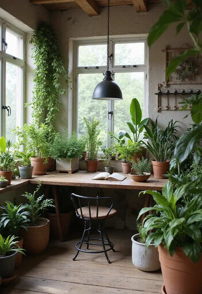 30 Rustic Home Office Ideas for Warm - 16. Greenery and Plants
