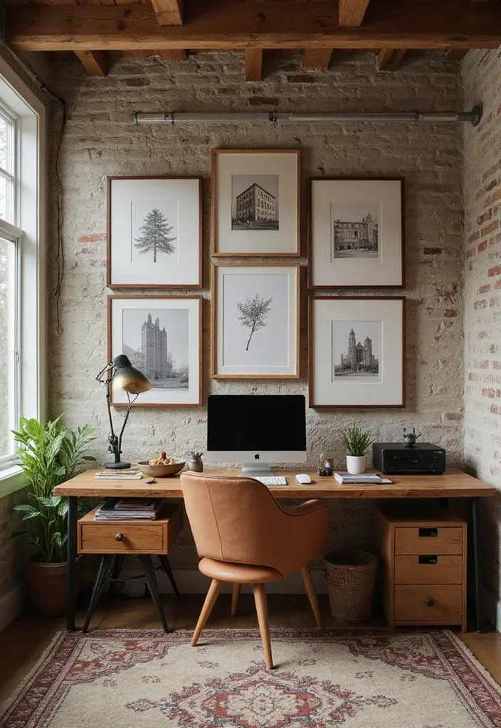 30 Rustic Home Office Ideas for Warm - 23. Custom Artwork