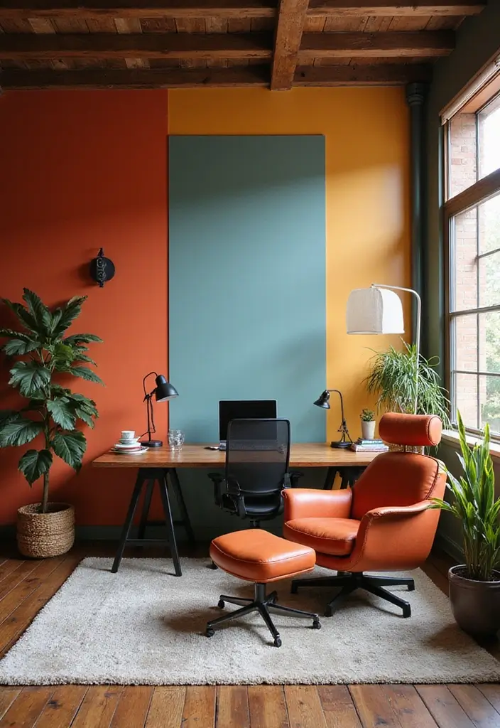 30 Rustic Home Office Ideas for Warm - 25. Thoughtful Color Blocking