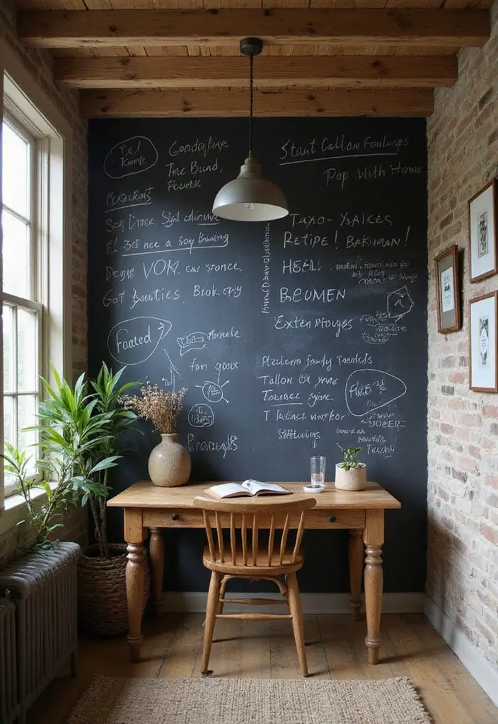 30 Rustic Home Office Ideas for Warm - 26. Chalkboard Walls