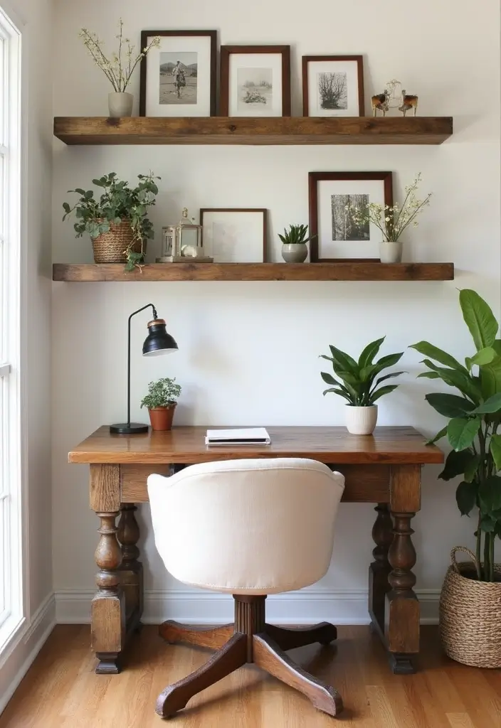 30 Rustic Home Office Ideas for Warm - 3. Farmhouse Style Shelving