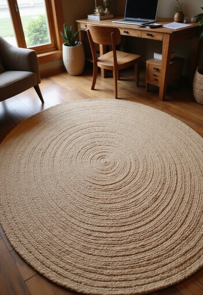30 Rustic Home Office Ideas for Warm - 6. Natural Fiber Rugs