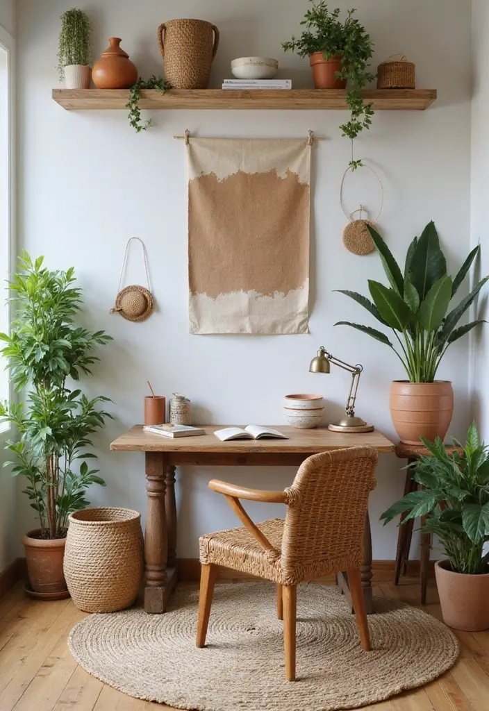 30 Rustic Home Office Ideas for Warm - 7. Earthy Decor Accents