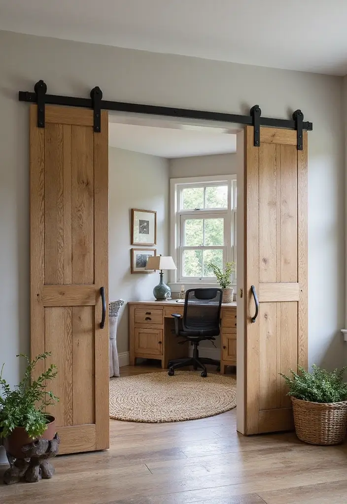 30 Rustic Home Office Ideas for Warm - 8. Barn Doors as Inspiration