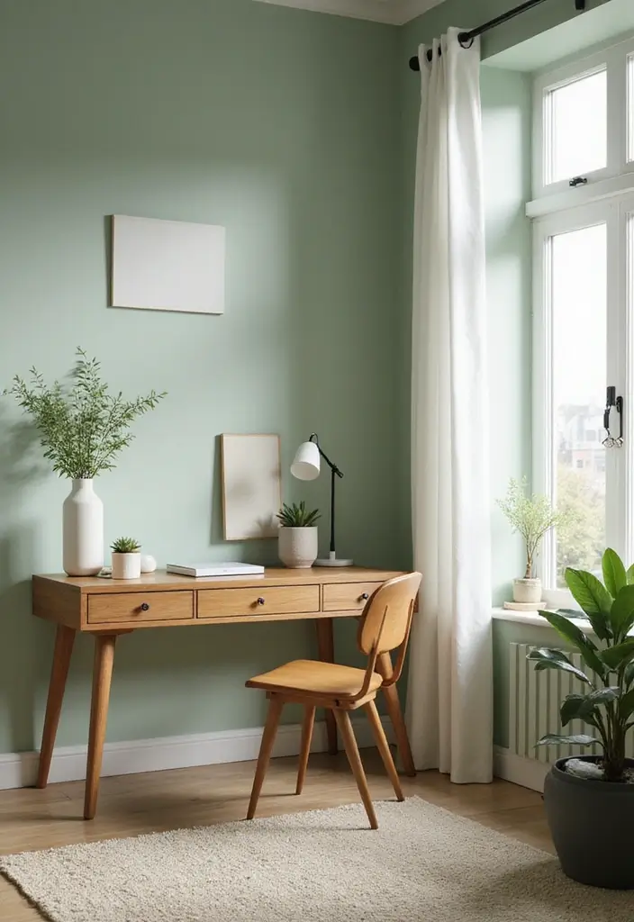 30 Sage Green Office Ideas for a Calm Aesthetic Workspace - 1. Soft Sage Green Walls