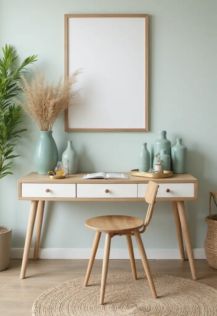 30 Sage Green Office Ideas for a Calm Aesthetic Workspace - 23. Sage Green Table Decor