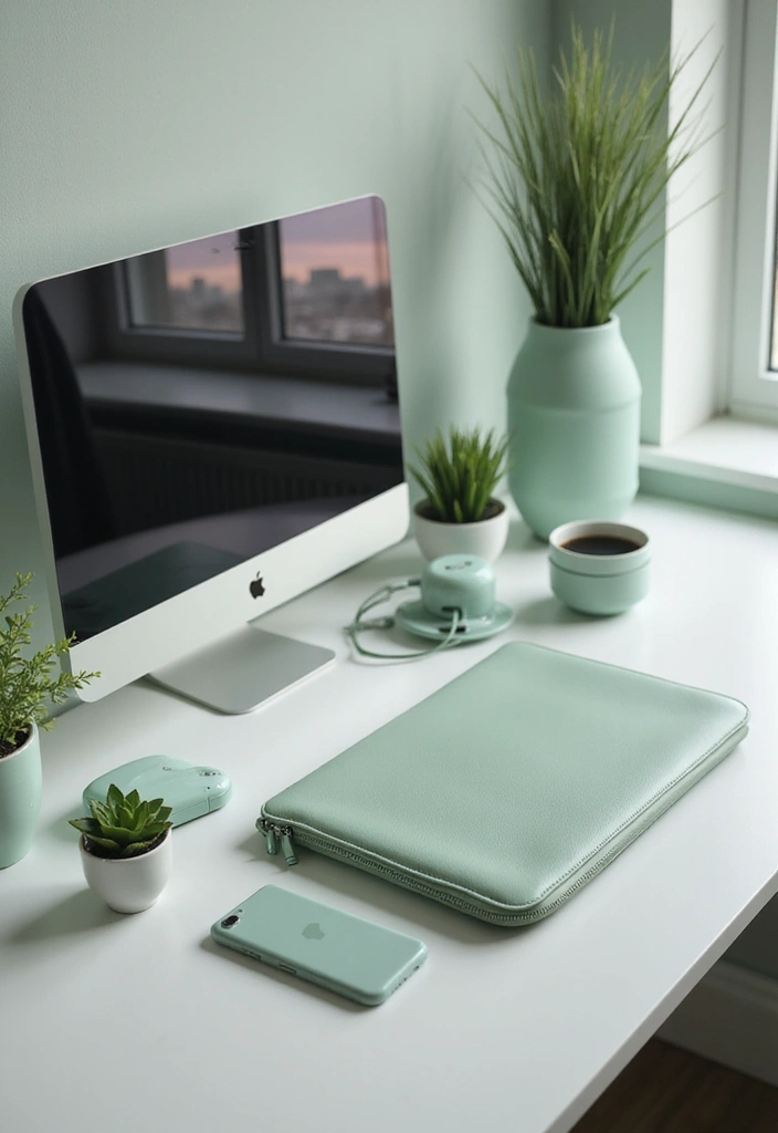 30 Sage Green Office Ideas for a Calm Aesthetic Workspace - 24. Sage Green Tech Accessories