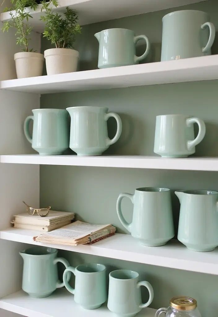30 Sage Green Office Ideas for a Calm Aesthetic Workspace - 28. Sage Green Mug Collection