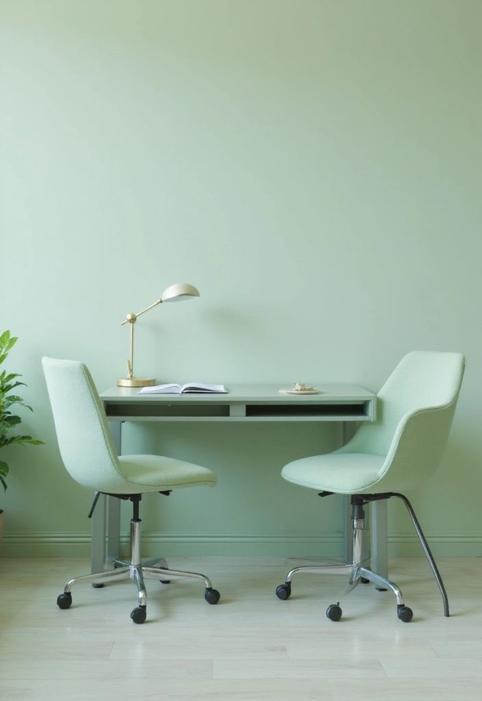 30 Sage Green Office Ideas for a Calm Aesthetic Workspace - 3. Minimalist Sage Green Furniture