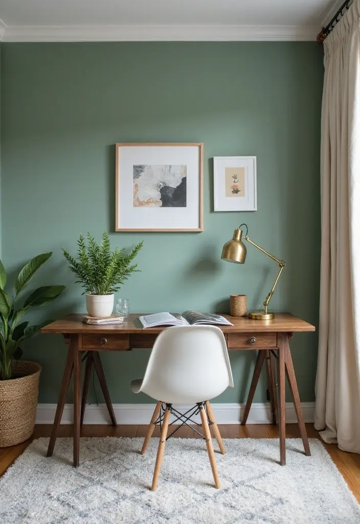 30 Sage Green Office Ideas for a Calm Aesthetic Workspace - 4. Accent Wall with Sage Green