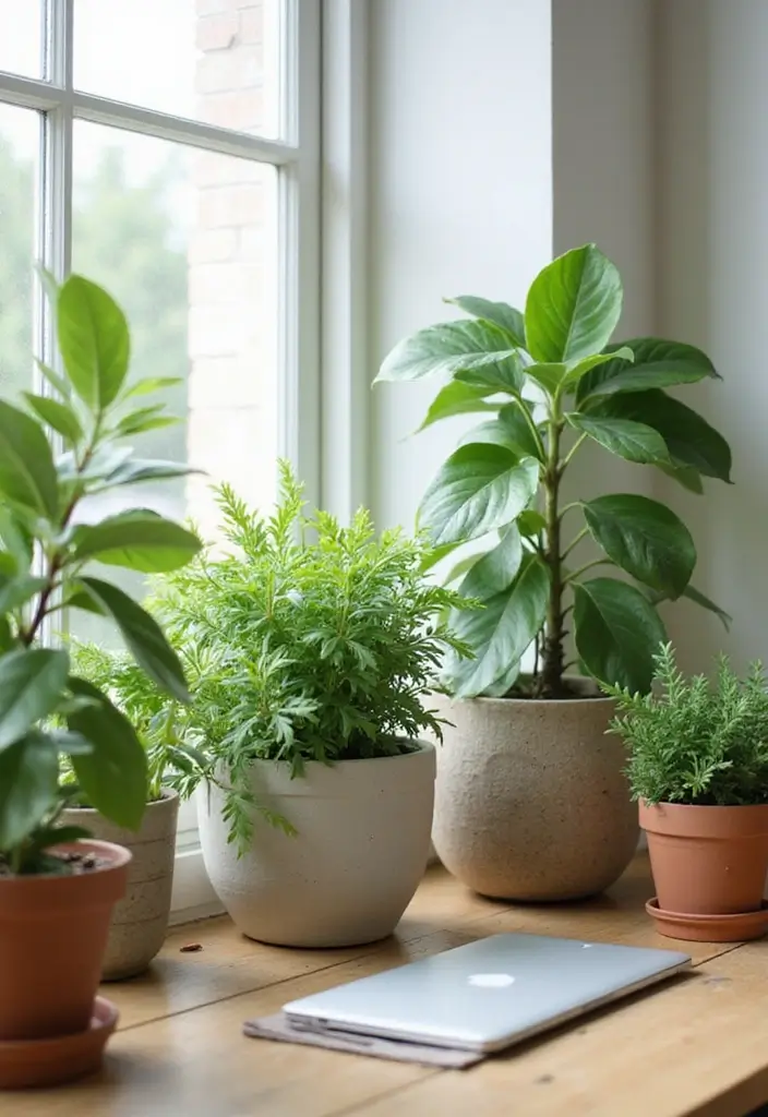 30 Sage Green Office Ideas for a Calm Aesthetic Workspace - 5. Sage Green Plants for Freshness